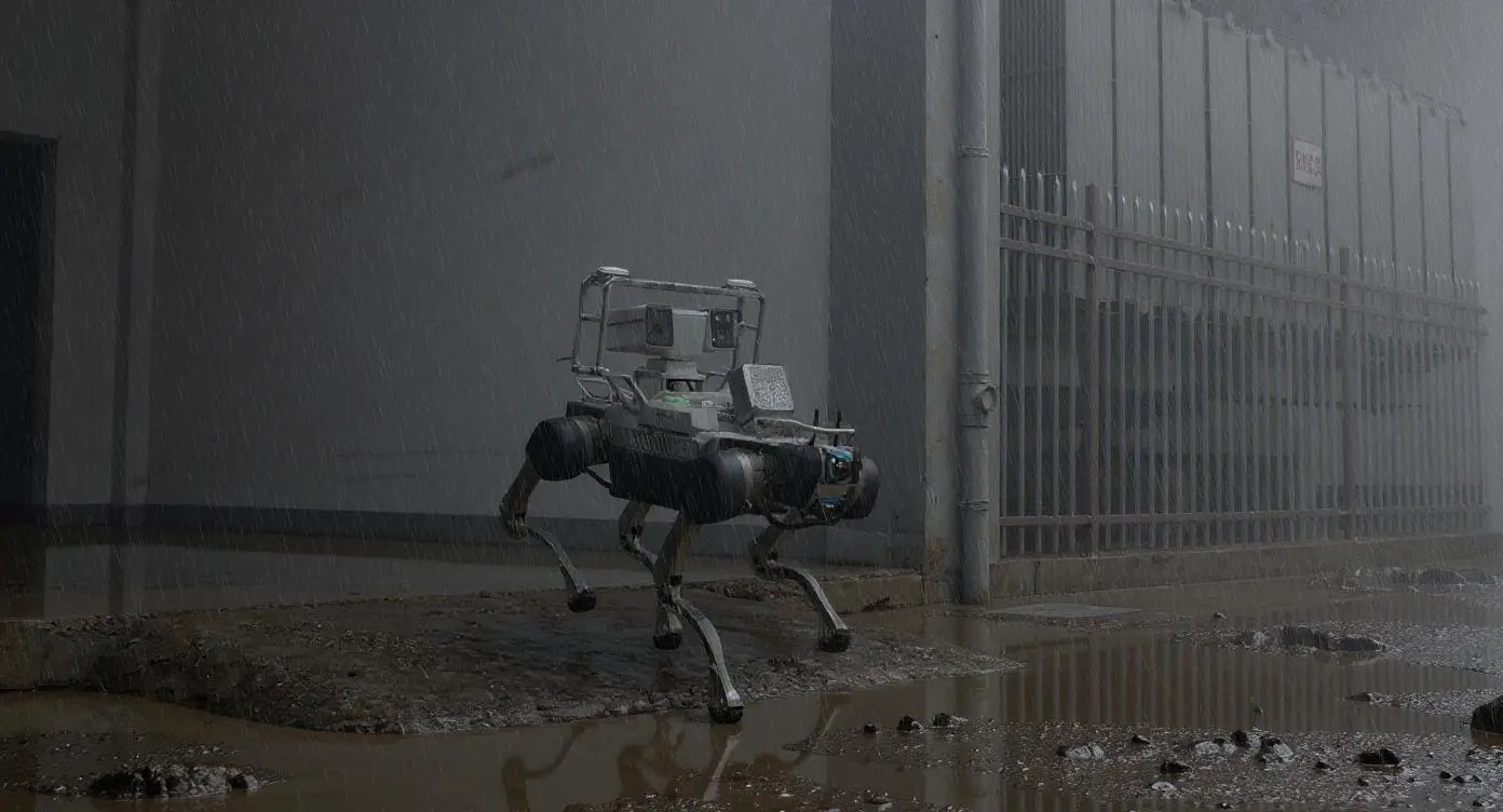 Figure 11.2: X30 field photograph published and operated by Warpify on Deep Robotics' official US partner site. The top-mounted bi-spectrum camera, acoustic imager, and rainy configuration are visible, but this is not a manufacturer-origin photograph or an independent test of ingress protection, consecutive mission completion, or autonomous inspection performance. Source: Deep Robotics official US partner site operated by Warpify, https://www.deeprobotics.us/products/x30/, fair use for academic review
